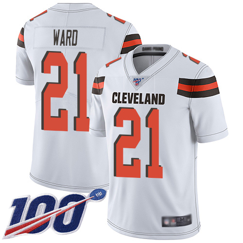 Cleveland Browns Denzel Ward Men White Limited Jersey 21 NFL Football Road 100th Season Vapor Untouchable